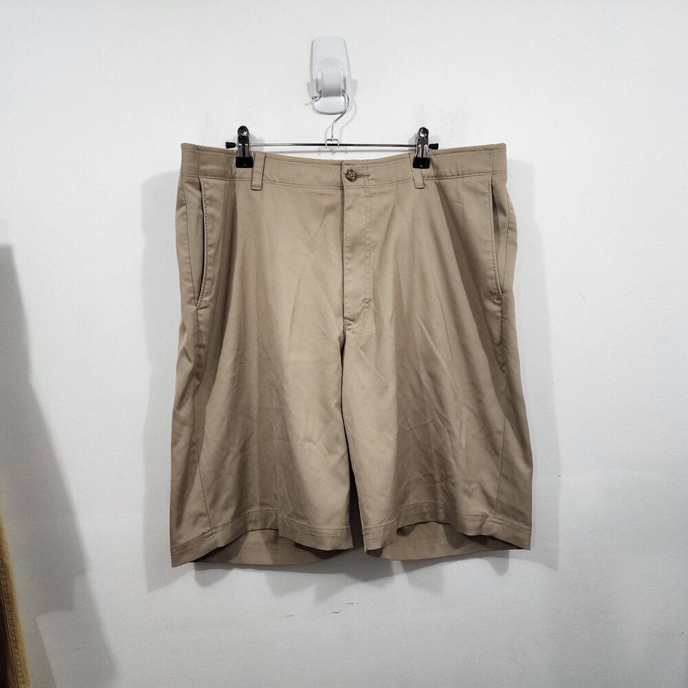 PGA Tour Khaki Flat Front Chino Golf Shorts Flex Waistband Performance Mens W36